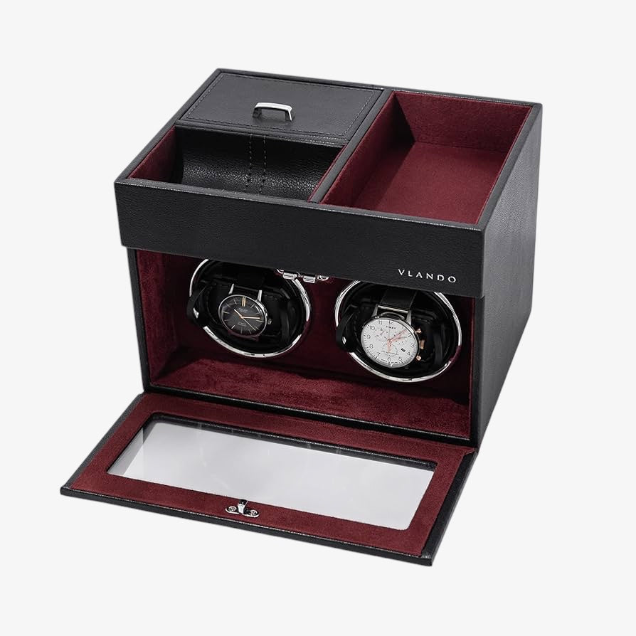 Remontoir montre automatique 2 slots - Coffret rotatif de luxe pour 2 montres - Remontoir montre silencieux en cuir