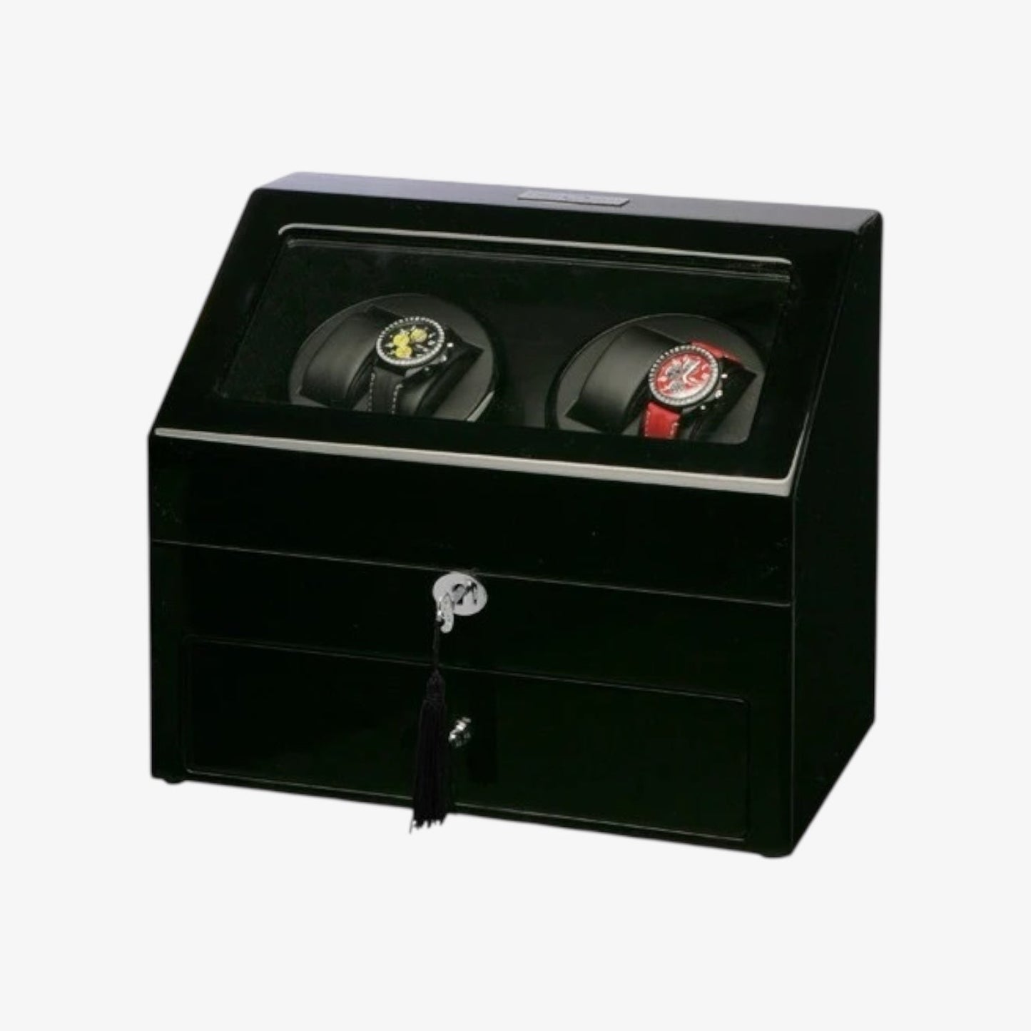 Piano Black 4-Watch Winder – Automatic Watch Winder with Drawer & Silent Motor – Nocturne 4 Wooden Case