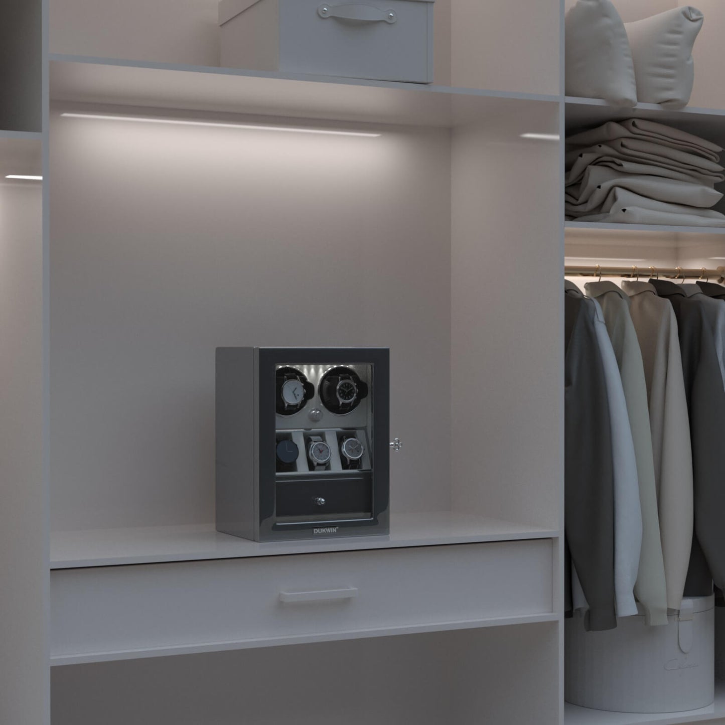 Uhrenbeweger 2 Uhren mit Display für 3 weitere Automatikuhren – Alabaster Weiß Kollektion