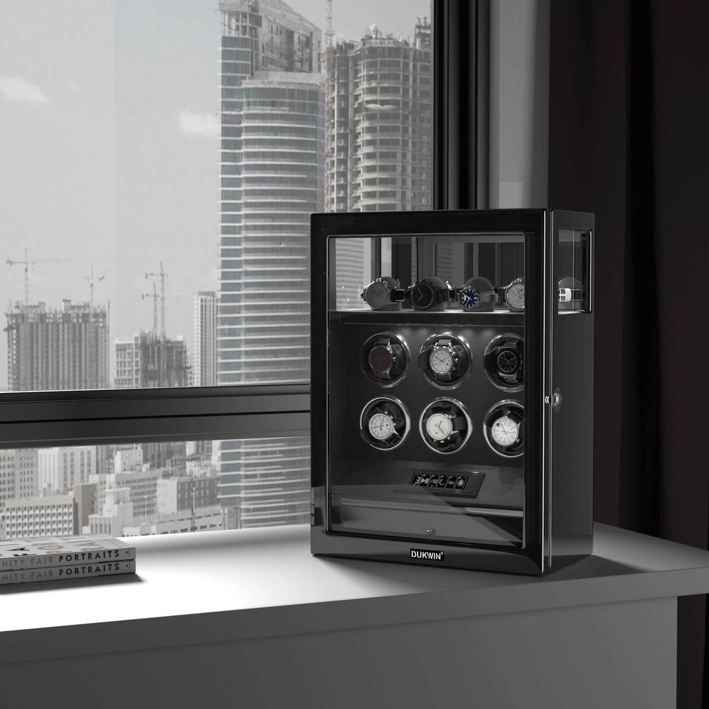 Uhrenbeweger 6 Uhren mit Fingerabdruck-Sperre und LCD-Touchscreen – Obsidian Schwarz