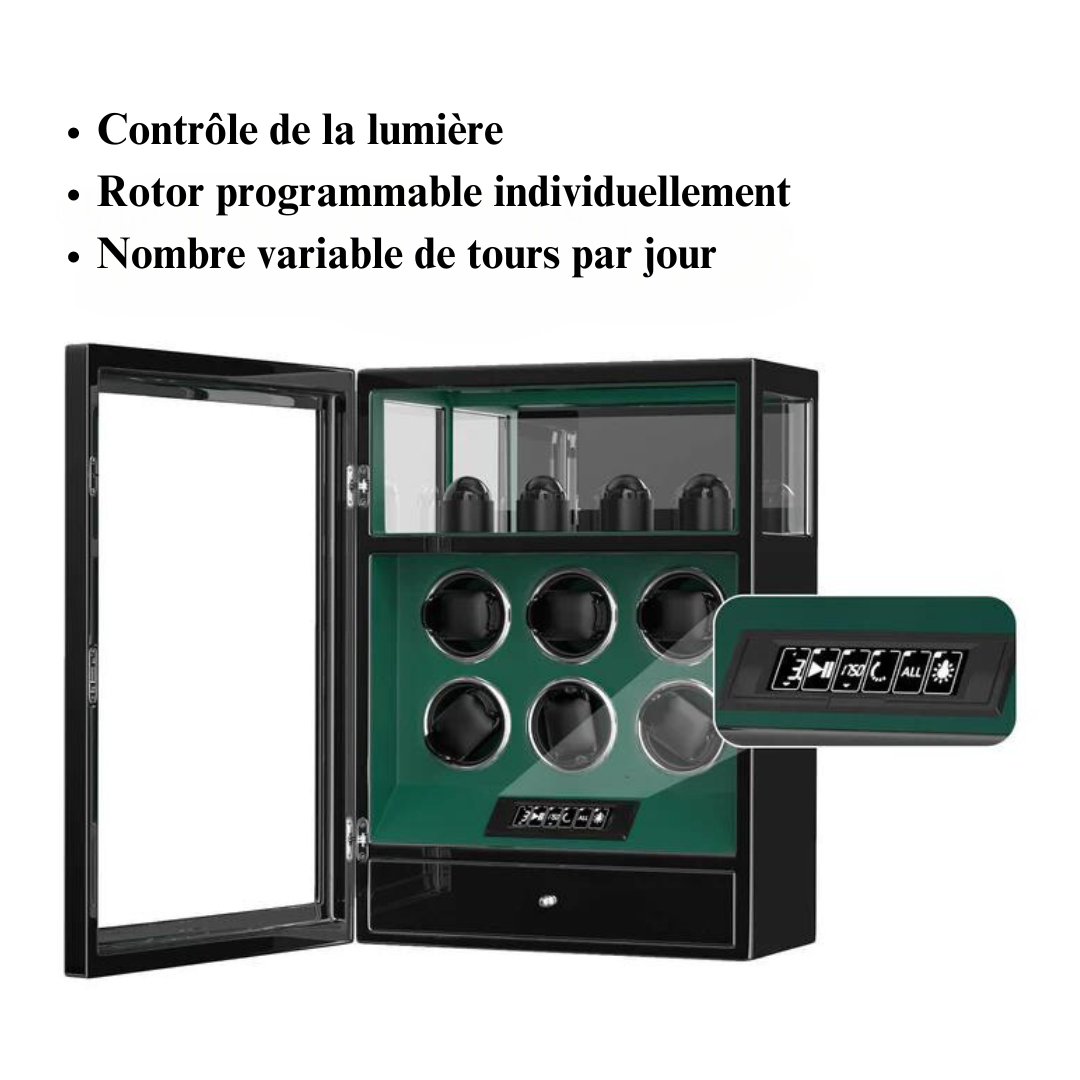 Remontoir Montre Automatique - Silencieux - 6 Montres - Cuir Noir