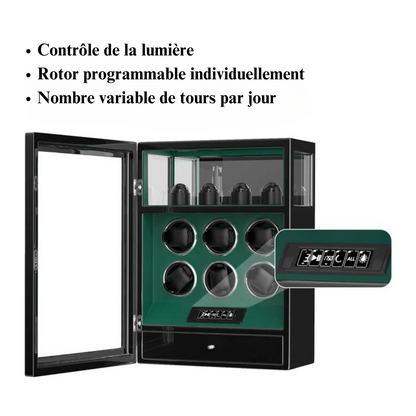 Remontoir Montre Automatique - Silencieux - 6 Montres - Cuir Noir