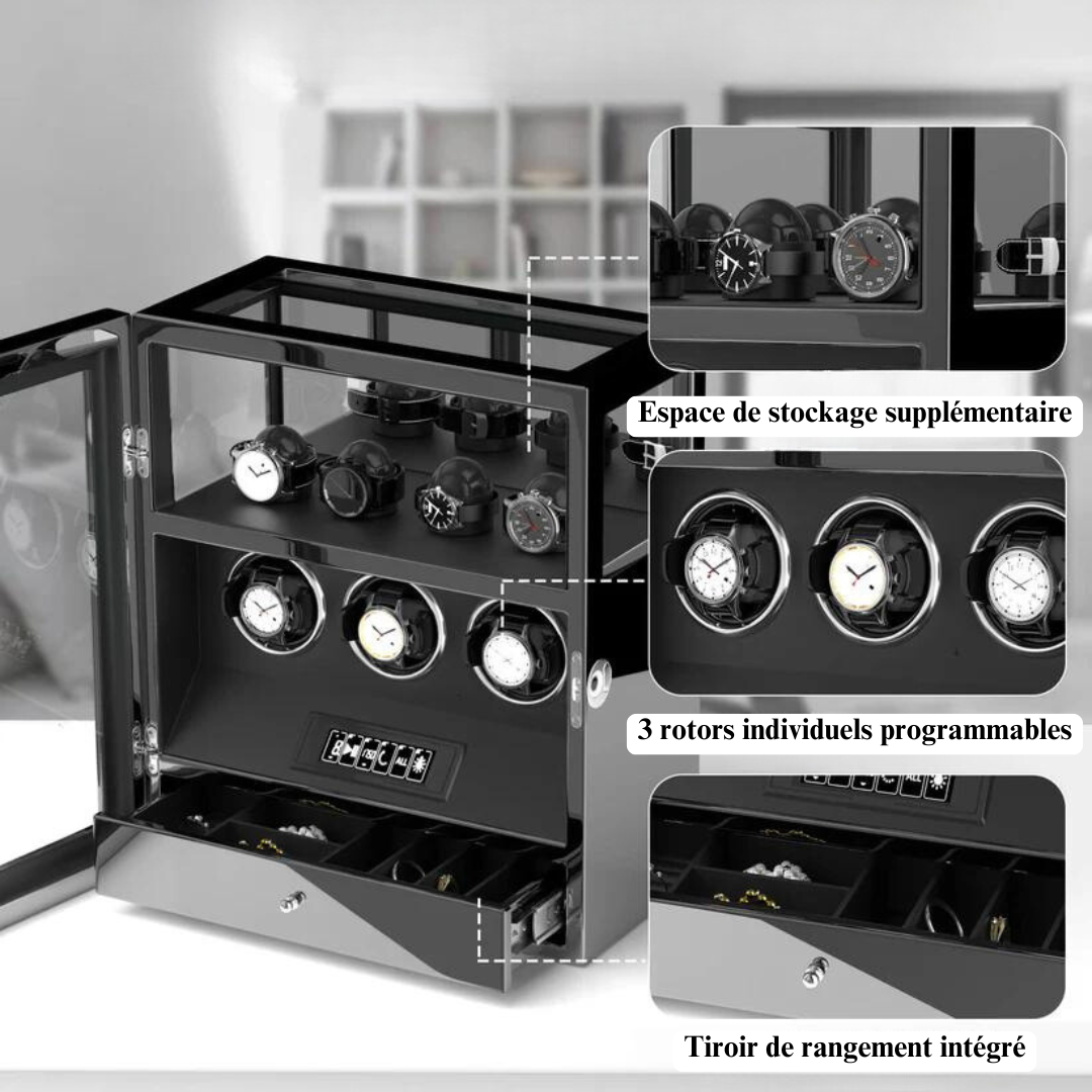 Automatischer Uhrenbeweger – geräuschlos – für 3 Uhren – Schwarz