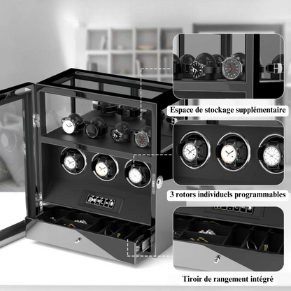 Automatischer Uhrenbeweger – geräuschlos – für 3 Uhren – Schwarz