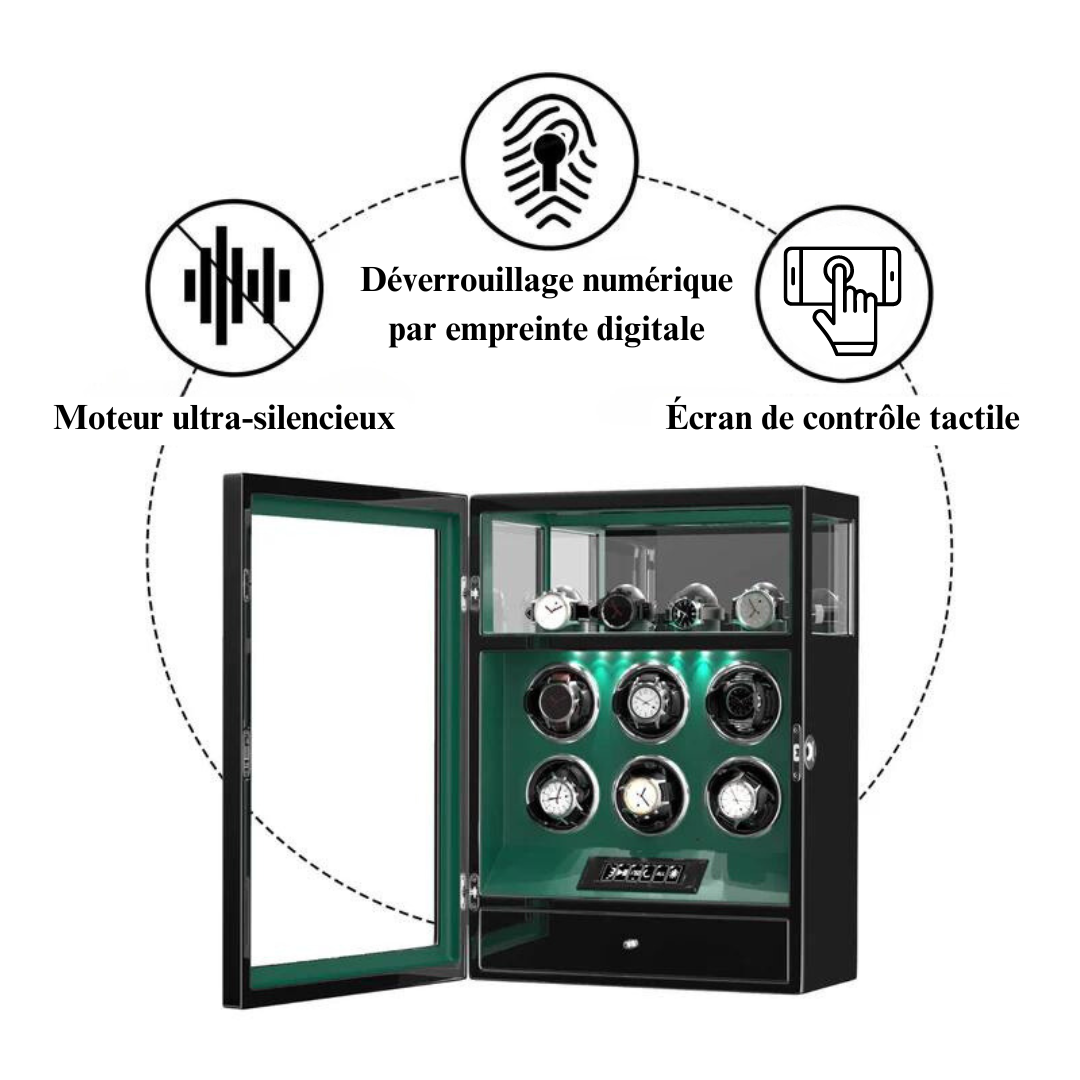 Remontoir Montre Automatique - Silencieux - 6 Montres - Cuir Noir