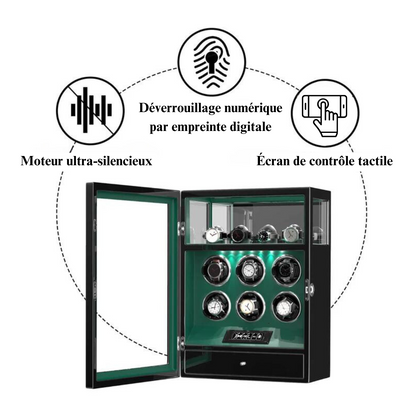 Remontoir Montre Automatique - Silencieux - 6 Montres - Cuir Noir