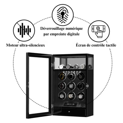 Automatischer Uhrenbeweger – geräuschlos – für 9 Uhren – Schwarz
