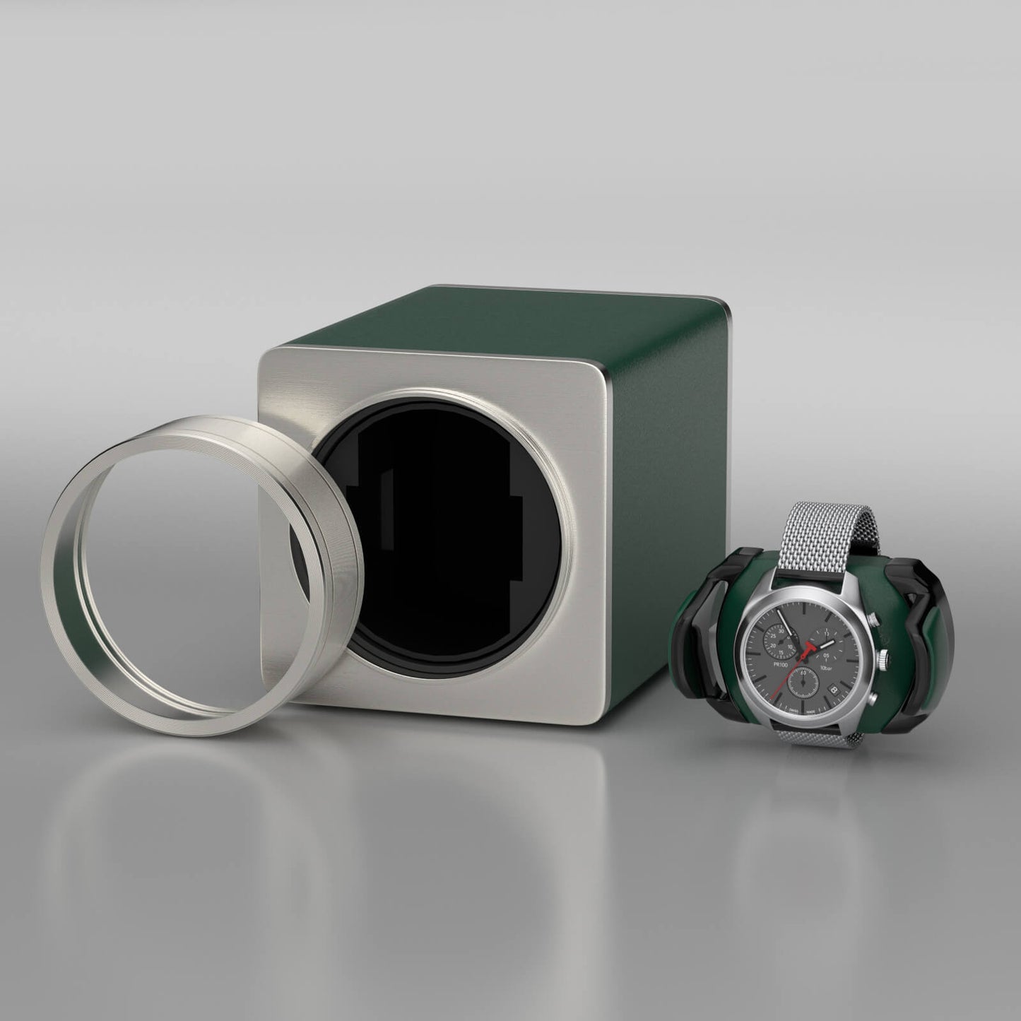 Automatik Uhrenbeweger 1 Uhr - Extrem Leiser Premium Uhrenbeweger für Rolex & Mechanische Uhren, Veganes Leder (Hulk Grün)