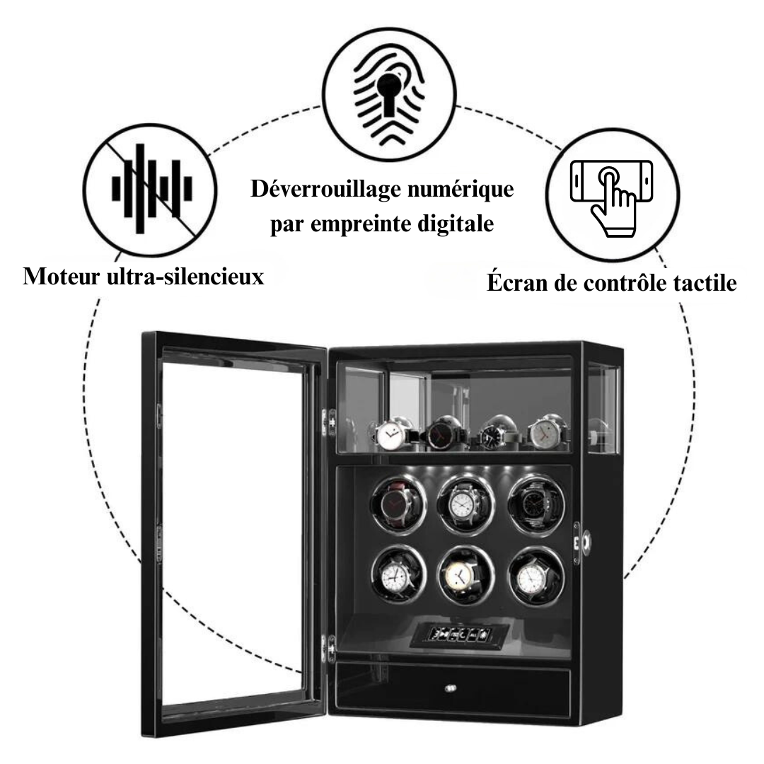 Automatischer Uhrenbeweger – geräuschlos – für 6 Uhren – Schwarz