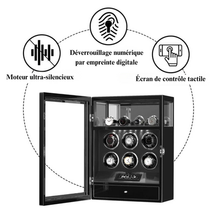 Automatischer Uhrenbeweger – geräuschlos – für 6 Uhren – Schwarz