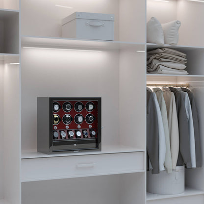 Uhrenbeweger 8 Uhren mit Display für 6 weitere Automatikuhren – Burl Rot Kollektion