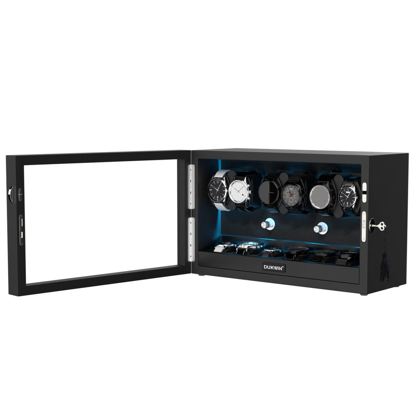 Automatik Uhrenbeweger Horizon 6 + 6 Uhren – Flüsterleise, Ebenholz-Schwarz 