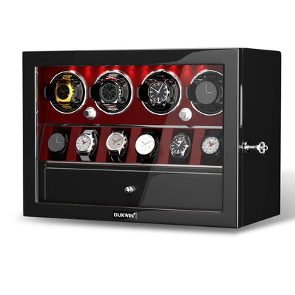Uhrenbeweger 4 Uhren mit Display für 6 weitere Automatikuhren – Burl Rot Kollektion