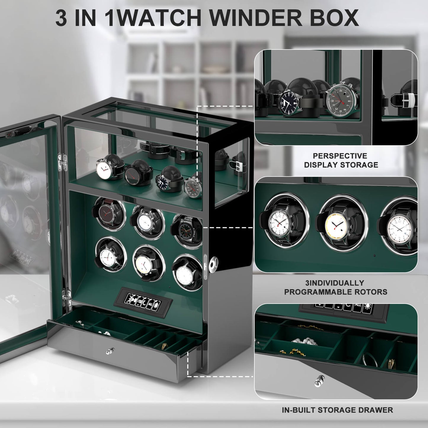 Uhrenbeweger 6 Uhren mit Fingerabdruck-Sperre, LCD-Touchscreen und patentiertem Design