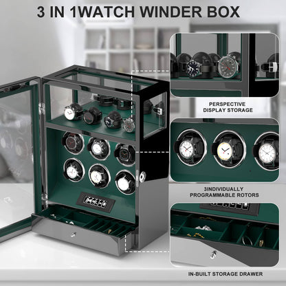 Uhrenbeweger 6 Uhren mit Fingerabdruck-Sperre, LCD-Touchscreen und patentiertem Design