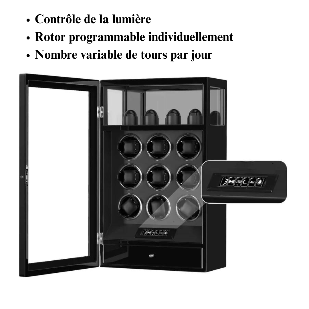 Automatischer Uhrenbeweger – geräuschlos – für 9 Uhren – Schwarz