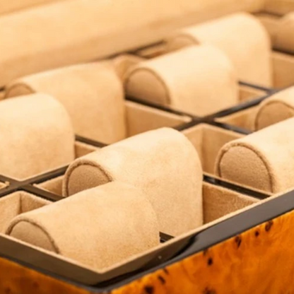 Uhrenbox – 12 Fächer – Holz – Samt-Innenausstattung