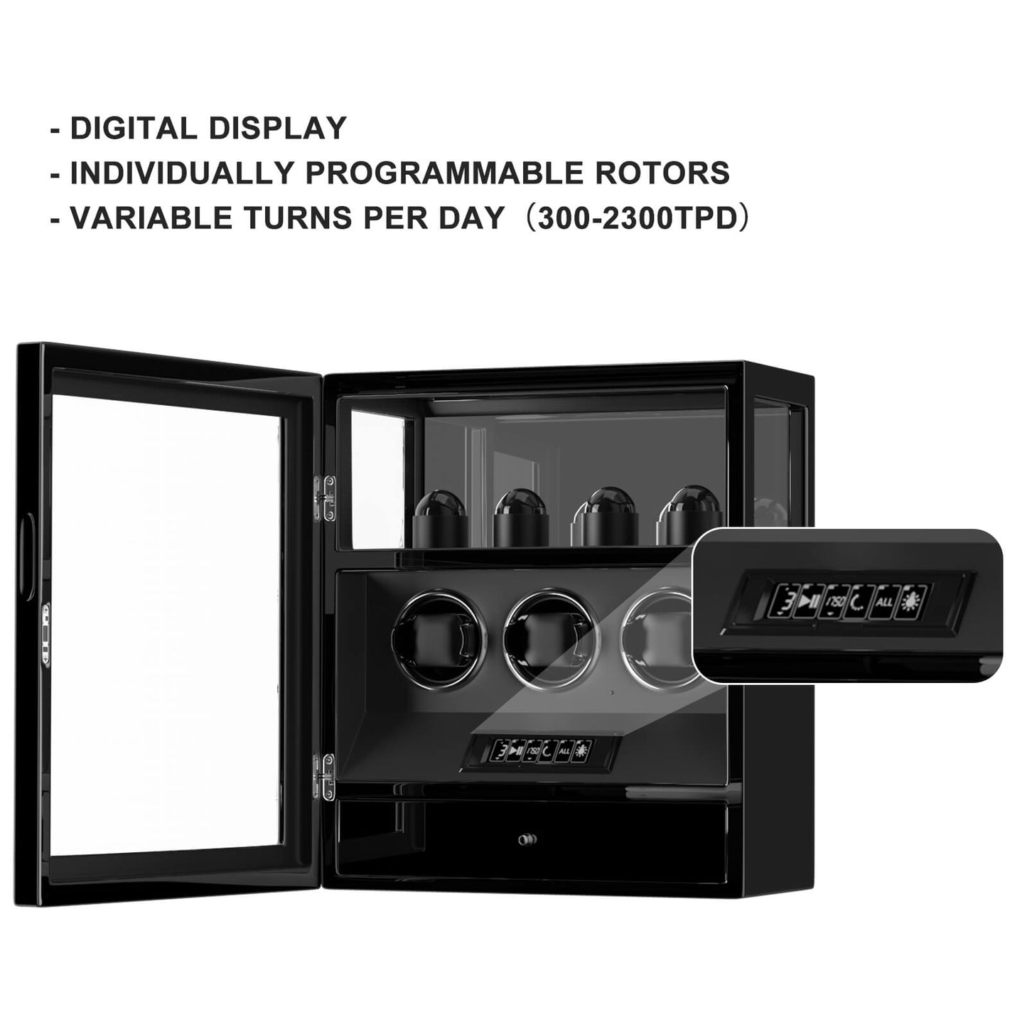 Uhrenbeweger 3 Uhren mit Fingerabdruck-Sperre und LCD-Touchscreen – Obsidian Schwarz