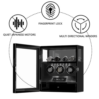 Uhrenbeweger 3 Uhren mit Fingerabdruck-Sperre und LCD-Touchscreen – Obsidian Schwarz