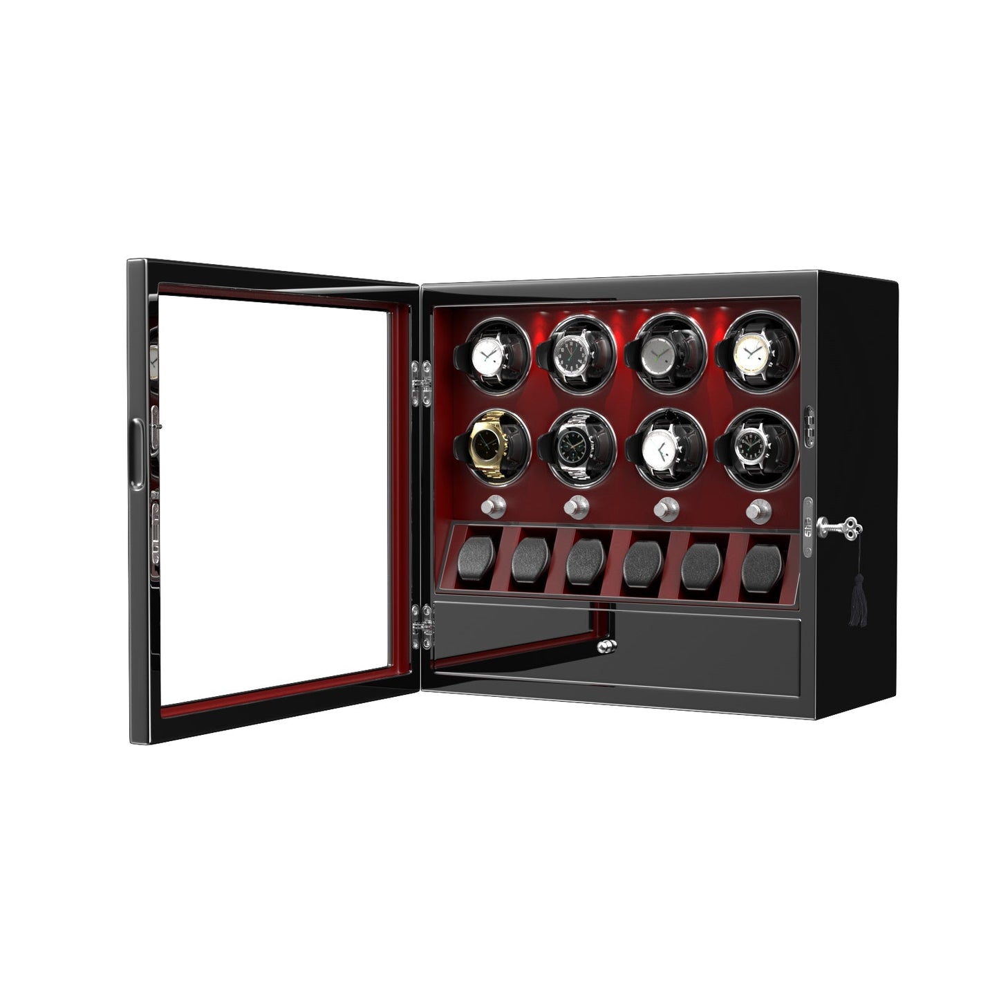 Uhrenbeweger 8 Uhren mit Display für 6 weitere Automatikuhren – Burl Rot Kollektion