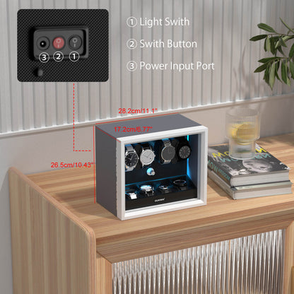 Automatik Uhrenbeweger Horizon 4 + 4 Uhren – Flüsterleise, Seidengrau Matt (Ideal für Rolex)