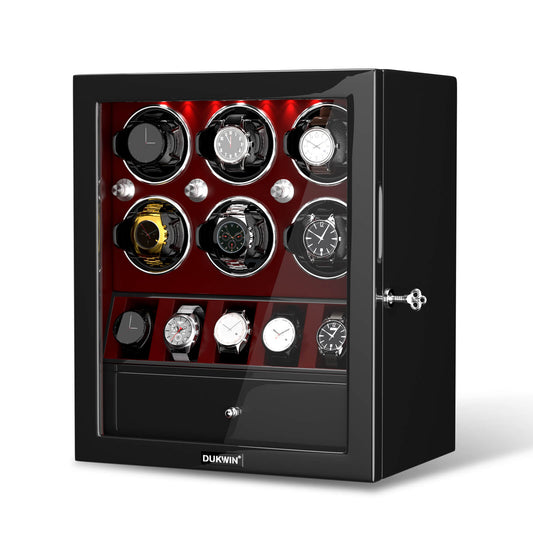 Uhrenbeweger 6 Uhren mit Display für 5 weitere Automatikuhren – Burl Rot Kollektion