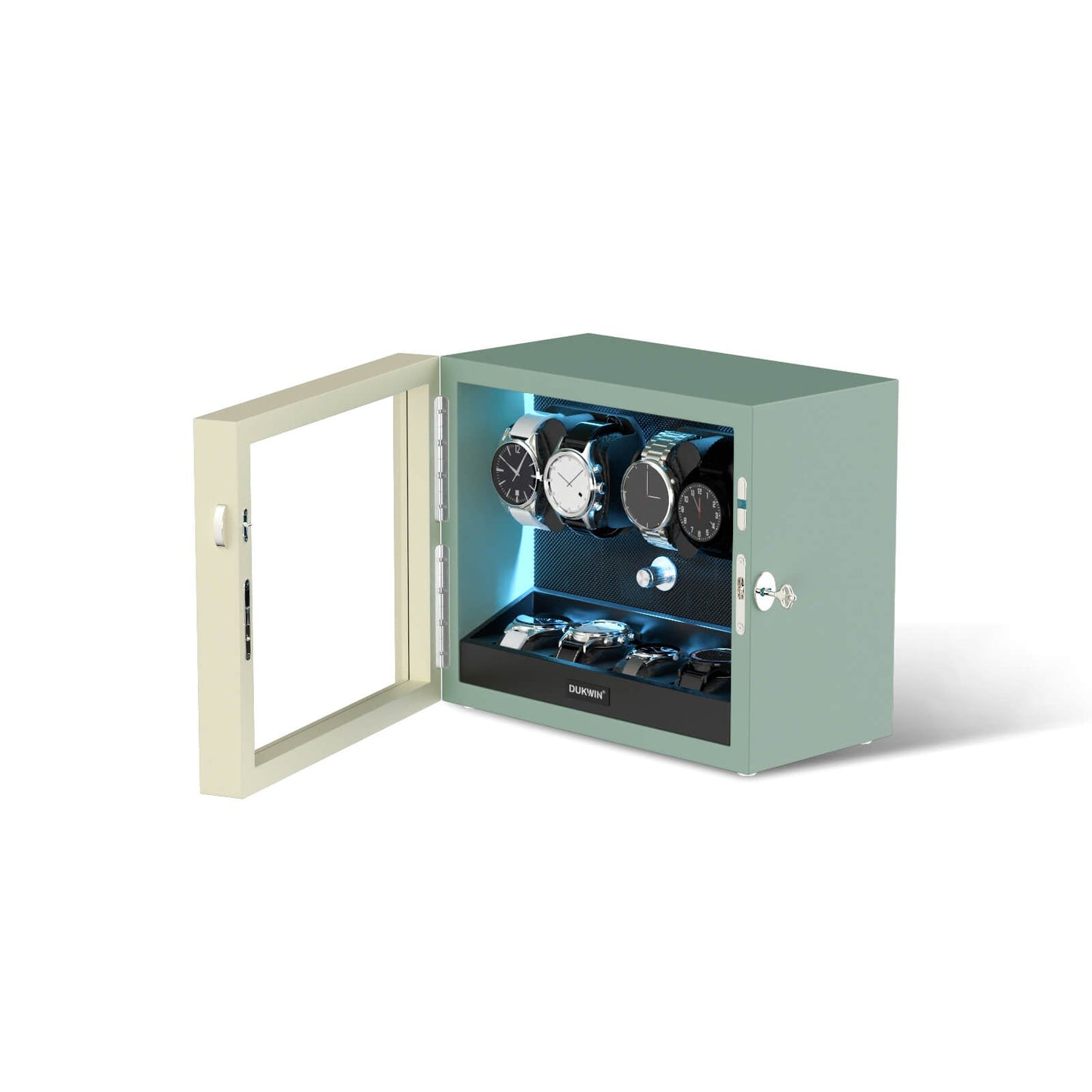 Automatik Uhrenbeweger Horizon 4 + 4 Uhren – Flüsterleise, Seidengrün Matt 