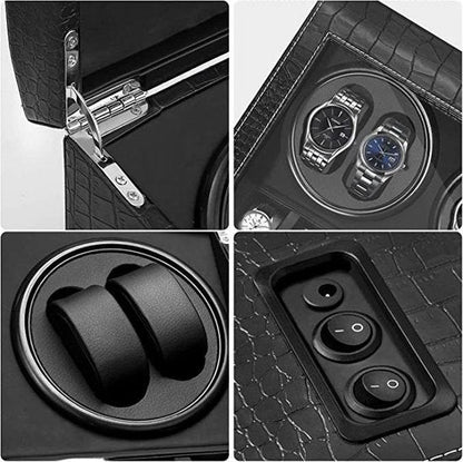Remontoir Montre Automatique 4 Montres – Cuir Noir – Silencieux