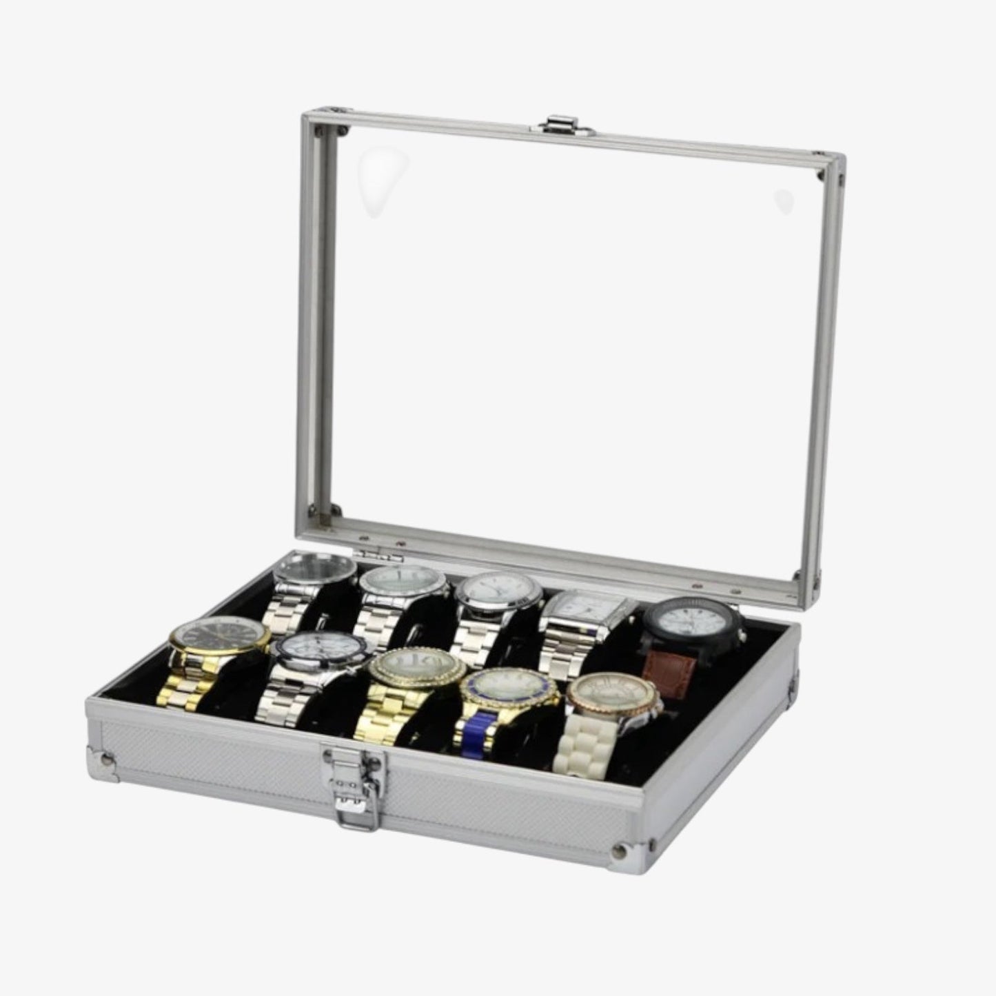 Brushed aluminum watch box - Shockproof storage case 6 to 12 slots - Automatic and quartz watch case
