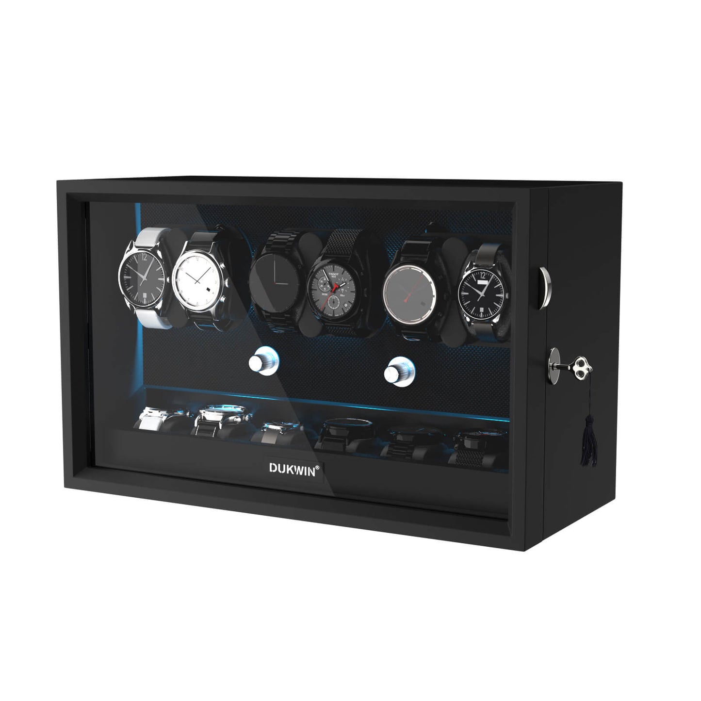 Automatik Uhrenbeweger Horizon 6 + 6 Uhren – Flüsterleise, Ebenholz-Schwarz 