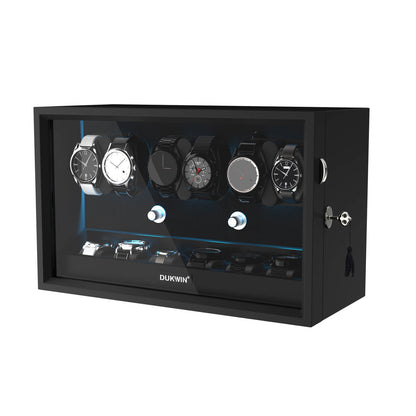 Automatik Uhrenbeweger Horizon 6 + 6 Uhren – Flüsterleise, Ebenholz-Schwarz 