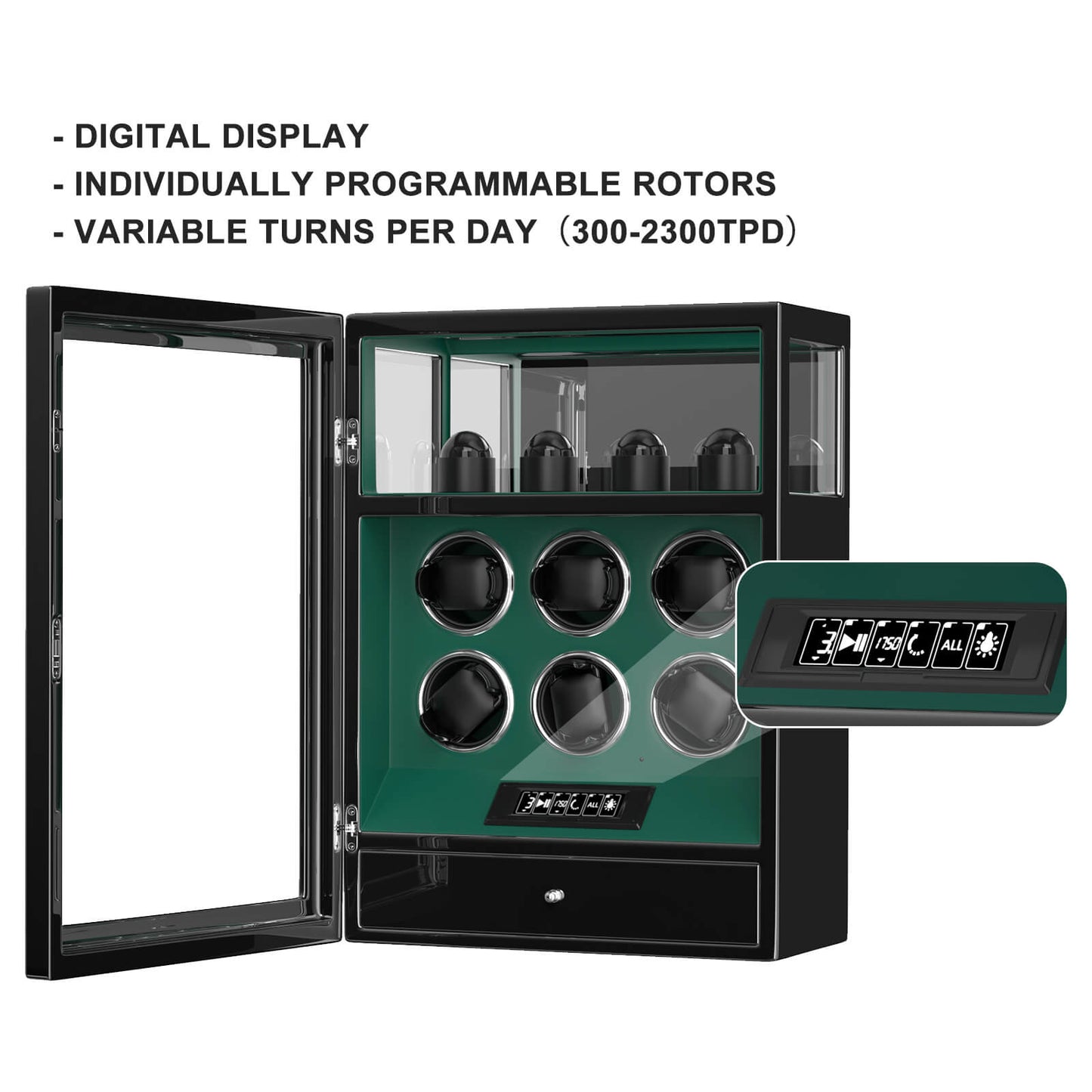 Uhrenbeweger 6 Uhren mit Fingerabdruck-Sperre, LCD-Touchscreen und patentiertem Design