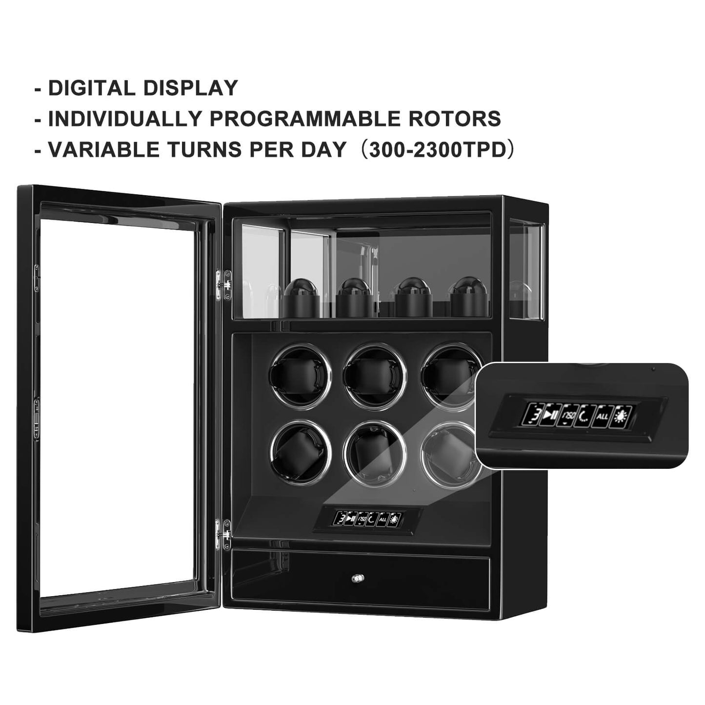 Uhrenbeweger 6 Uhren mit Fingerabdruck-Sperre, LCD-Touchscreen und patentiertem Design