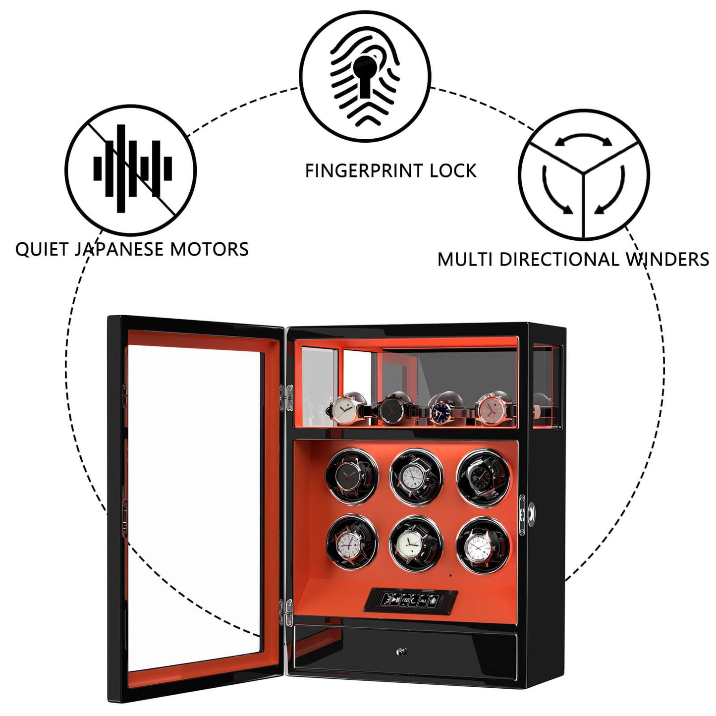 Uhrenbeweger 6 Uhren mit Fingerabdruck-Sperre, LCD-Touchscreen und patentiertem Design