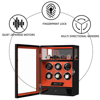 Uhrenbeweger 6 Uhren mit Fingerabdruck-Sperre, LCD-Touchscreen und patentiertem Design