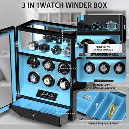 Uhrenbeweger 6 Uhren mit Fingerabdruck-Sperre, LCD-Touchscreen und patentiertem Design