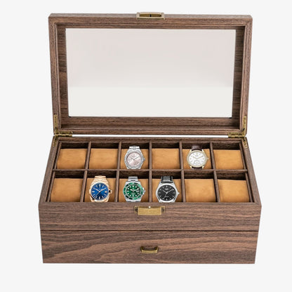 24-Slot Wooden Watch Box - Luxury Collector's Case - Two-Tier Watch Storage