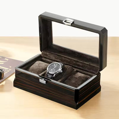 Natural wood watch box - 3-slot storage case for men's watches - Luxury watch case with flannel lining