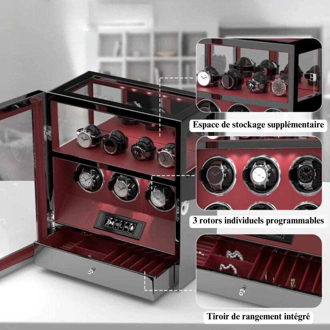 Remontoir Montre Automatique - Silencieux - 3 Montres - Laquée Noir