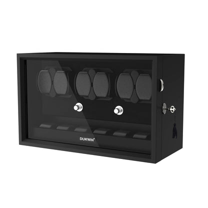Automatik Uhrenbeweger Horizon 6 + 6 Uhren – Flüsterleise, Ebenholz-Schwarz 
