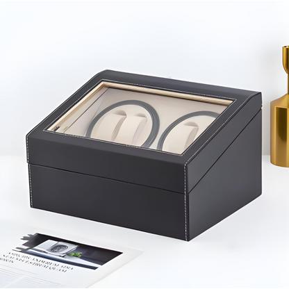 Remontoir Montre Automatique 4 Montres – Cuir Noir – Silencieux