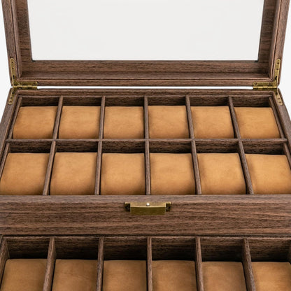 24-Slot Wooden Watch Box - Luxury Collector's Case - Two-Tier Watch Storage