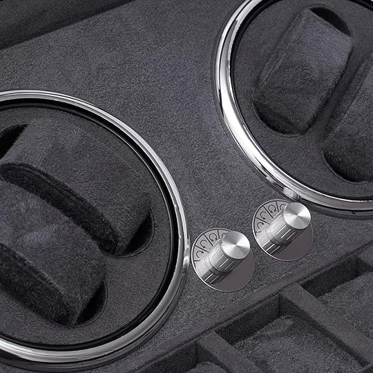 Black Automatic Watch Winder - Rotating Case for 4 Watches + 6 Storage Slots - Silent Luxury Watch Winder