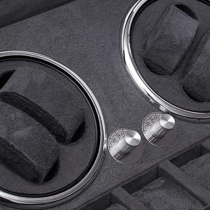 Black Automatic Watch Winder - Rotating Case for 4 Watches + 6 Storage Slots - Silent Luxury Watch Winder