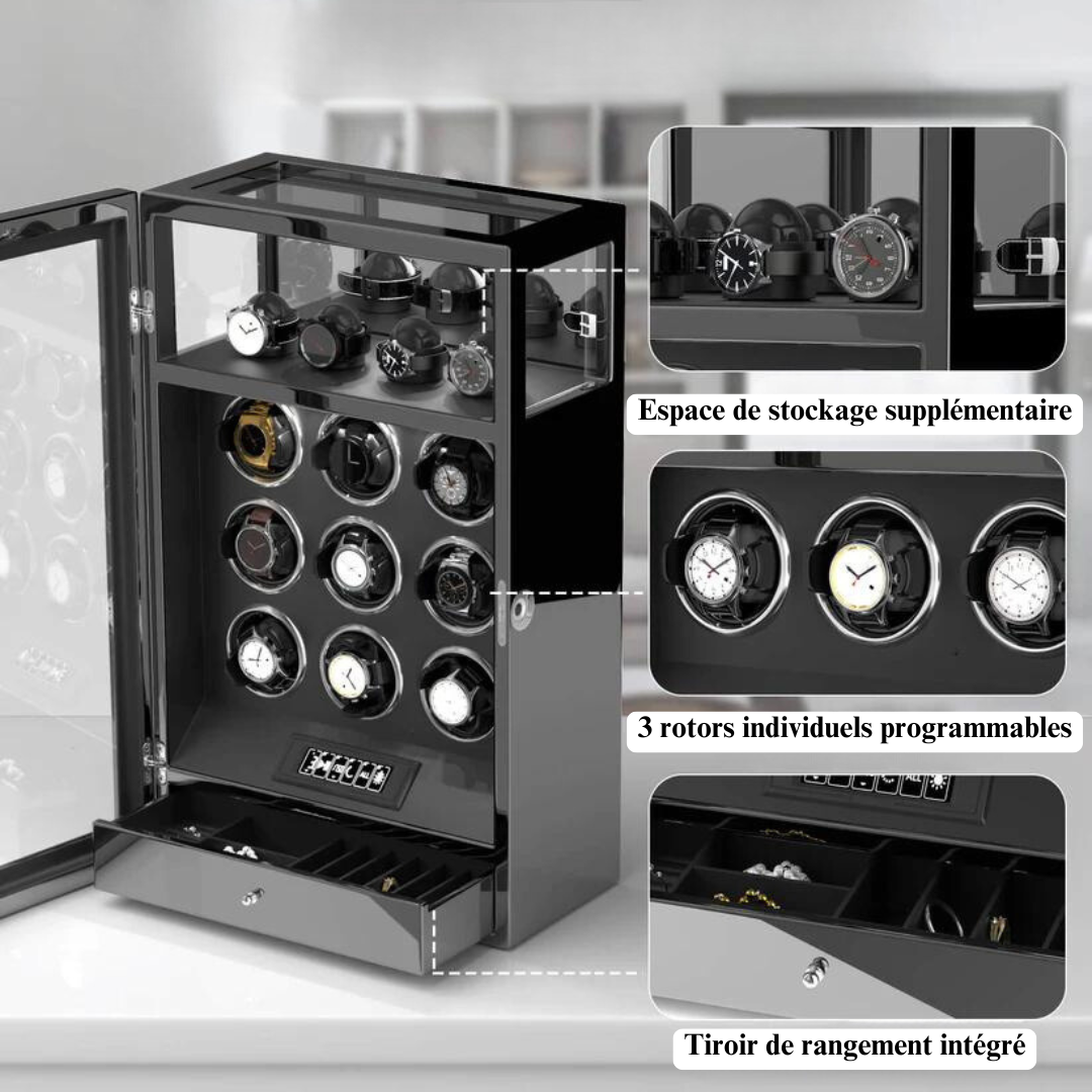 Automatischer Uhrenbeweger – geräuschlos – für 9 Uhren – Schwarz