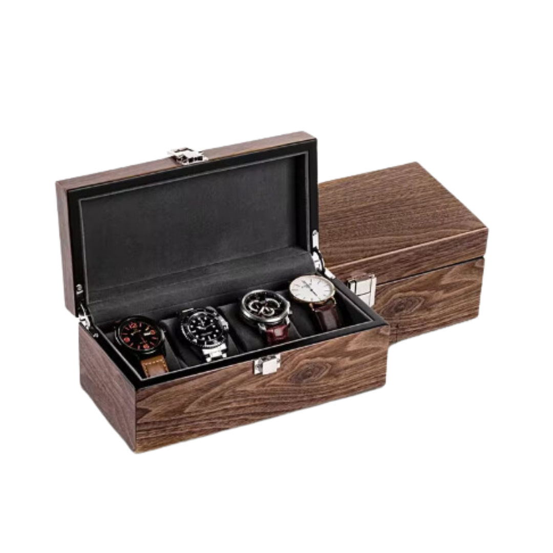 Uhrenbox – 4 Uhren – Holz – Samt-Innenausstattung 