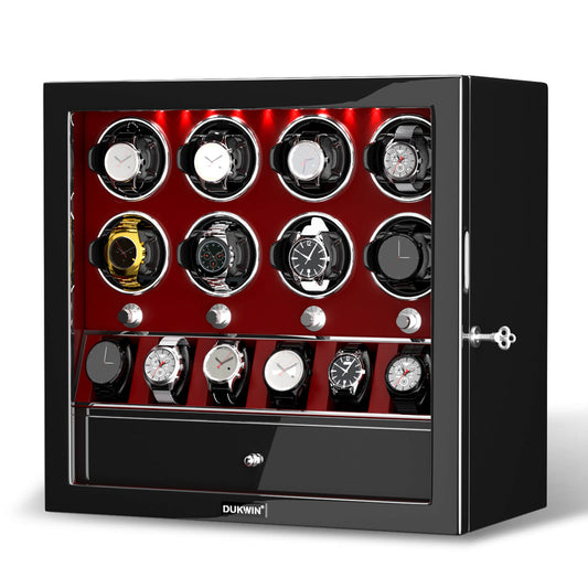 Uhrenbeweger 8 Uhren mit Display für 6 weitere Automatikuhren – Burl Rot Kollektion