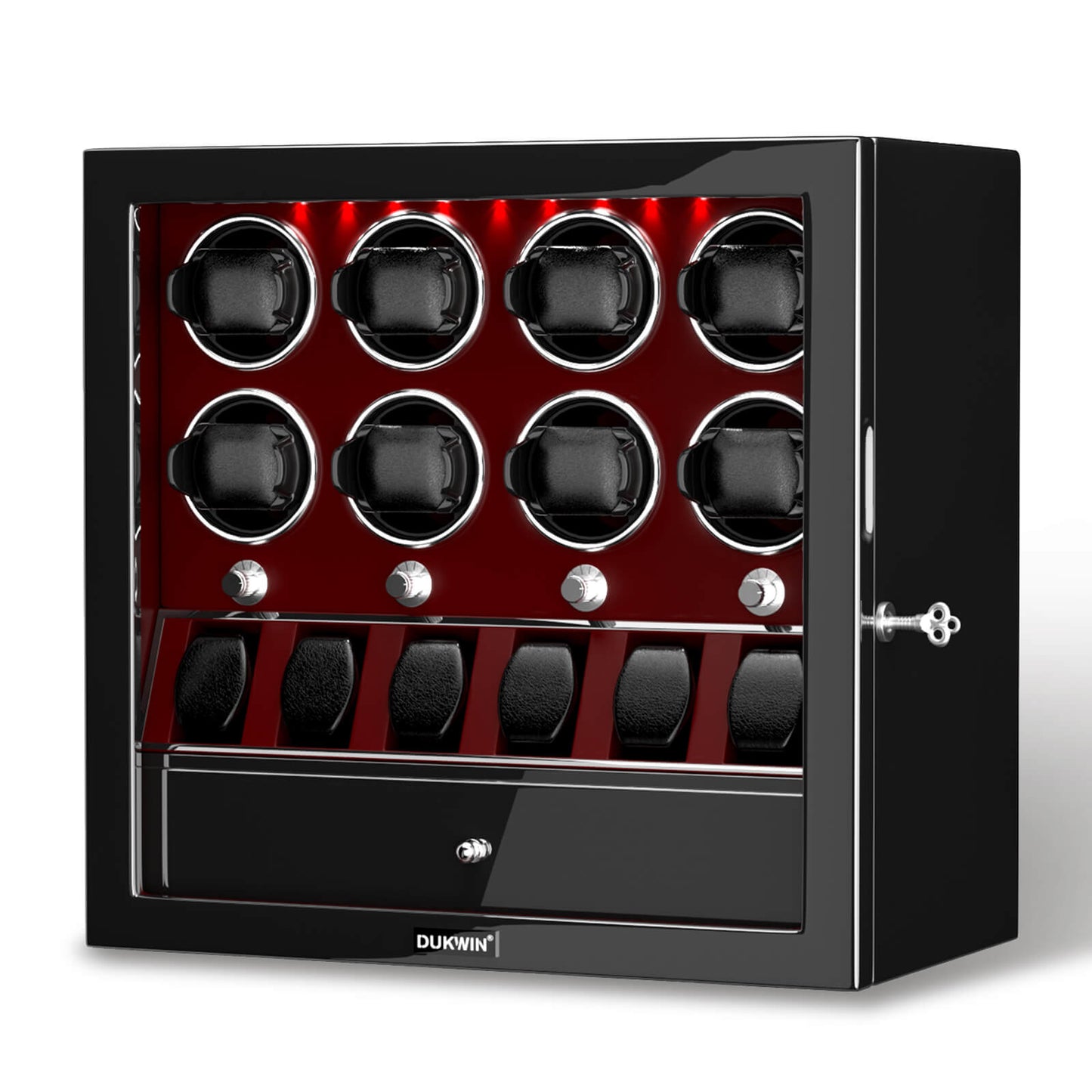 Uhrenbeweger 8 Uhren mit Display für 6 weitere Automatikuhren – Burl Rot Kollektion