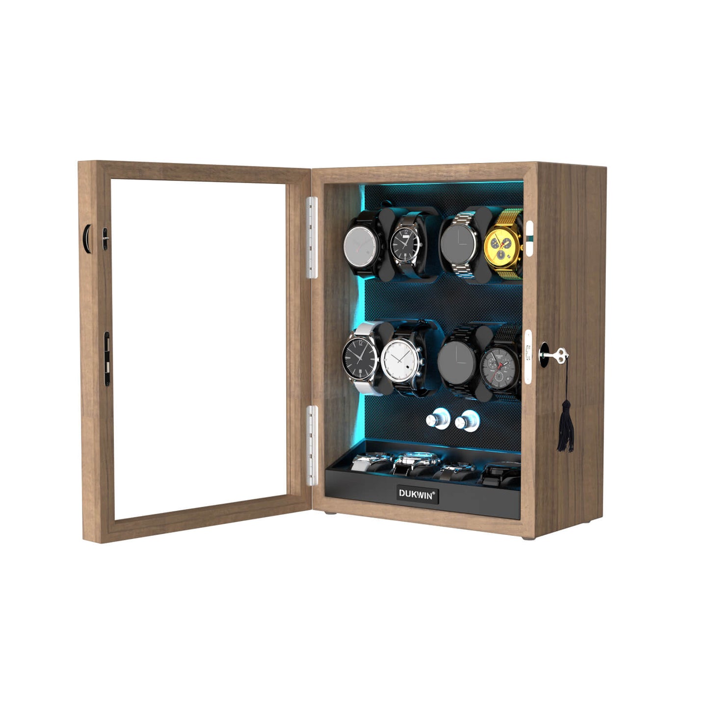 Automatik Uhrenbeweger 8+4 Uhren - Extrem Leiser Premium Holz Uhrenbeweger mit LED für alle Automatikuhren