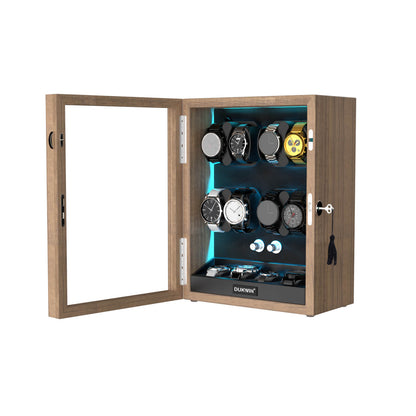 Automatik Uhrenbeweger 8+4 Uhren - Extrem Leiser Premium Holz Uhrenbeweger mit LED für alle Automatikuhren